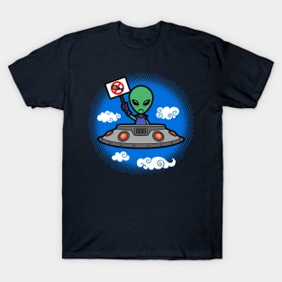 Funny Cute Anti Nuclear War Cute Alien Protest Meme Cartoon T-Shirt